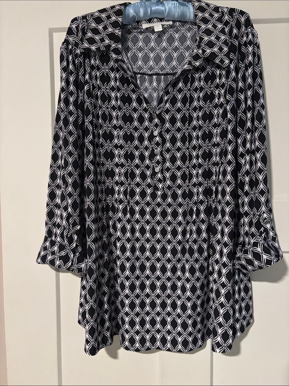 Geometric Print Tunic Shirt - Black & White
